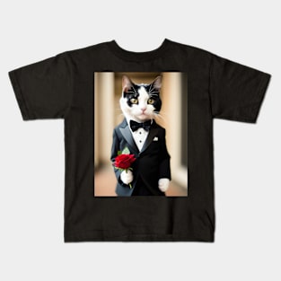 Cat with Roses Kids T-Shirt